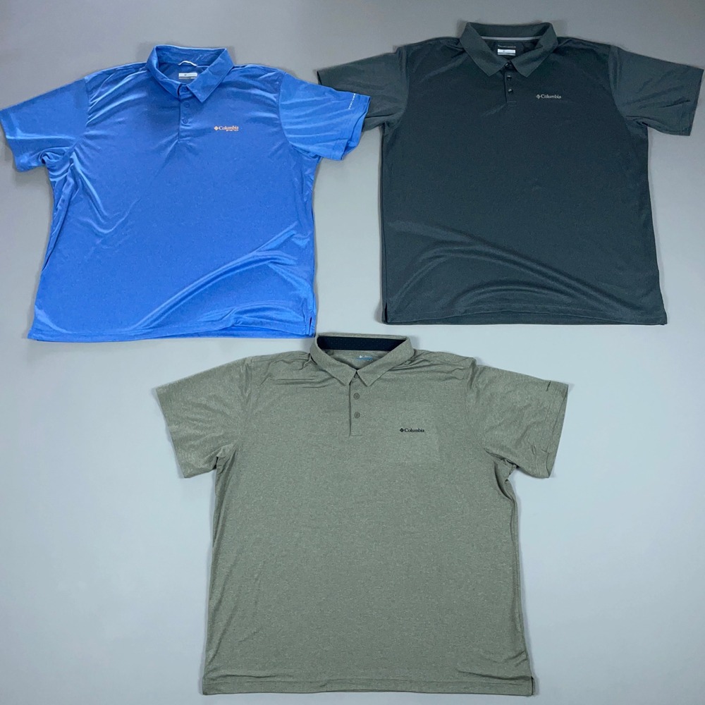 Columbia Mens Omni-Wick Polo Shirt Lot 3 XXL Blue Gray Green PFG Activewear